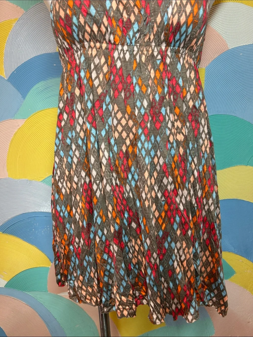 Free People 2010s  Sleeveless Multicolor Diamond-Pattern Summer Dress sz M